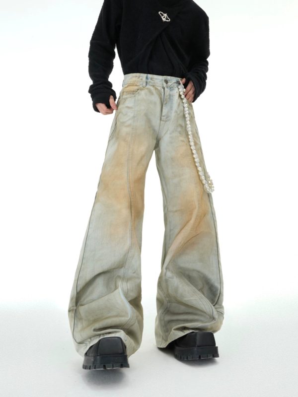 Wide Leg Jeans with Pearl Chain Fashion