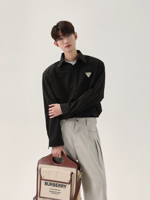 Loose Long-Sleeve Metal Accent Shirt Online Hot Sale - Image 3