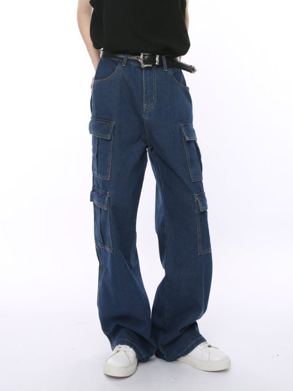 Multi-Pocket Loose Wide-Leg Jeans Fashion