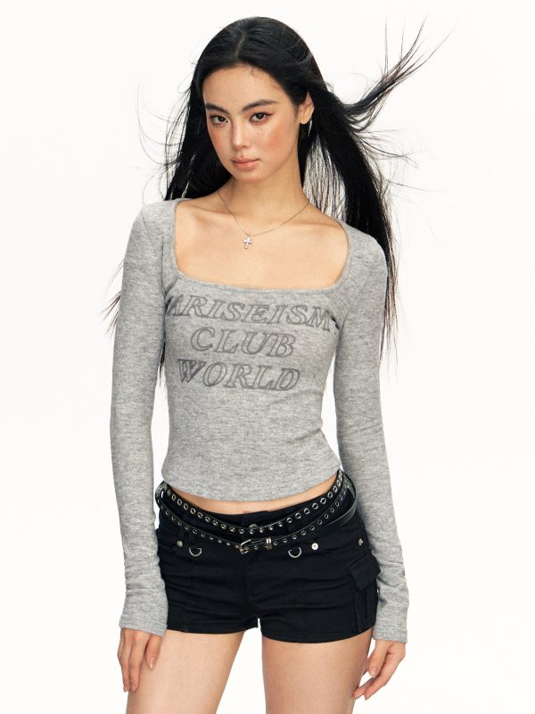 Retro Square Neck Long-Sleeve Top Supply - Image 2