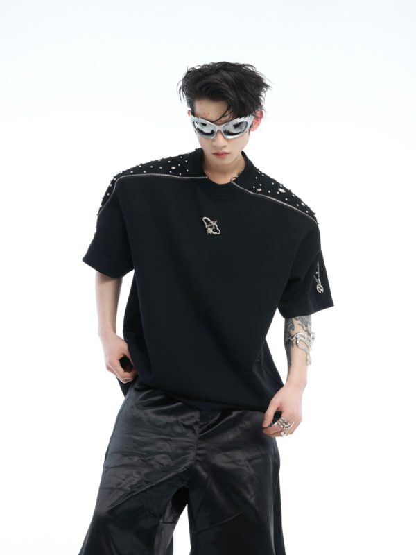 Diamond-Studded Short-sleeved T-shirt Online Sale - Image 2