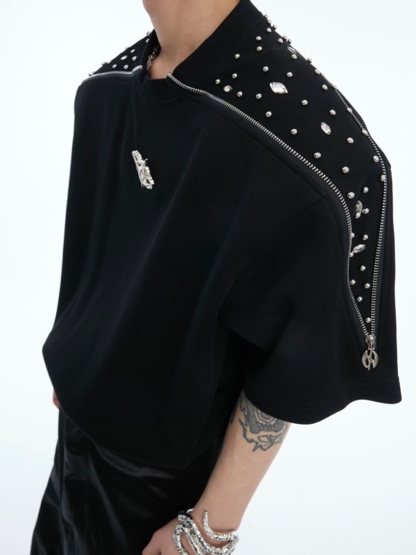 Diamond-Studded Short-sleeved T-shirt Online Sale - Image 3