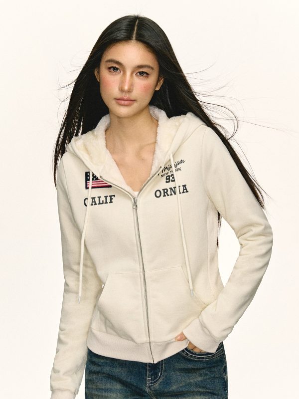 Retro Velvet Hooded Cardigan Sweatshirt Supply - Image 4