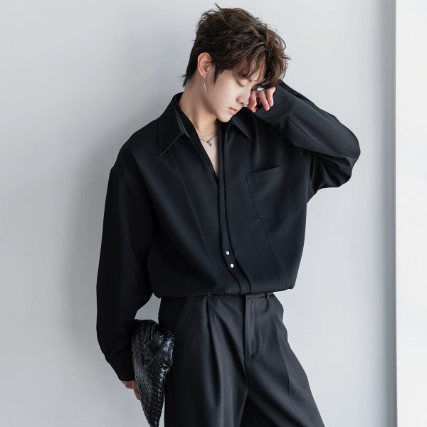 Slanted Placket Long-Sleeve Shirt on Sale