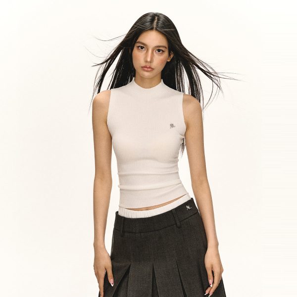 Knitted Sleeveless Mock Neck Top Online Hot Sale - Image 2