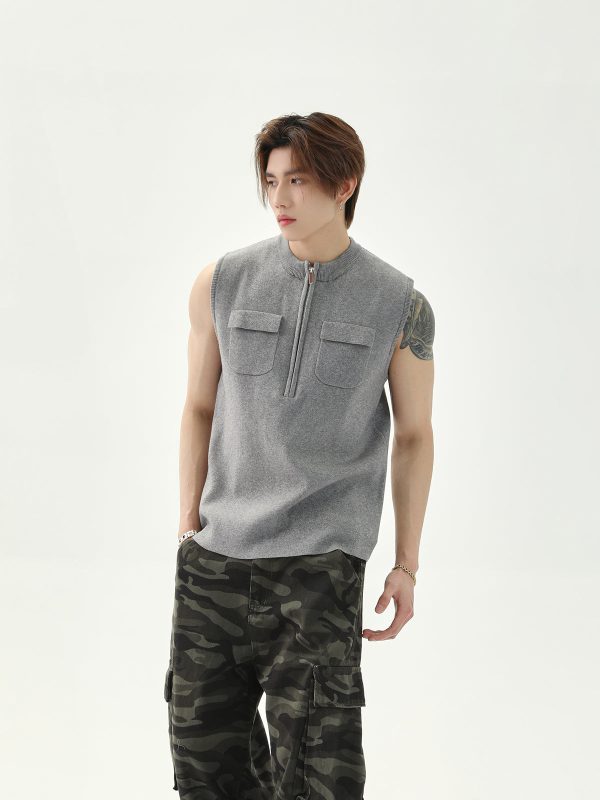 Casual Wear Sleeveless Half-Zip Vest Online Hot Sale - Image 3