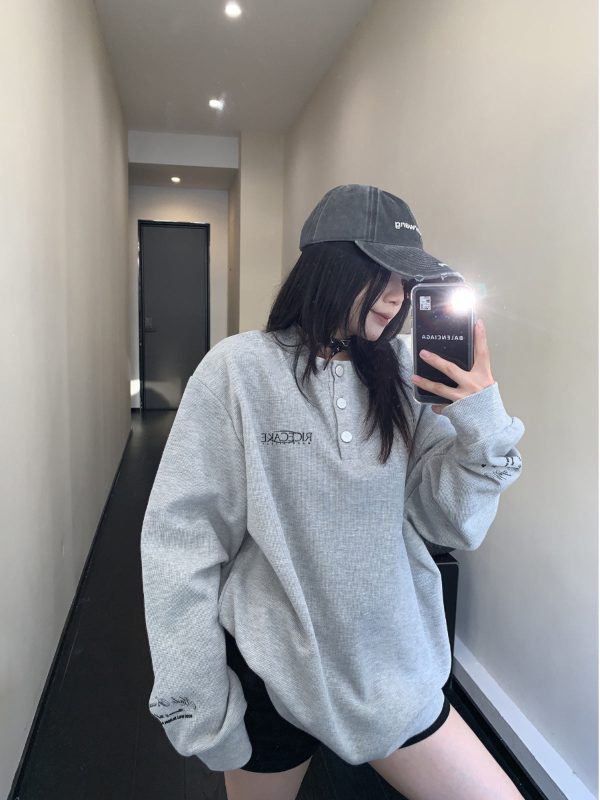 Waffle Print Long-sleeved Sweatshirt Supply - Image 3