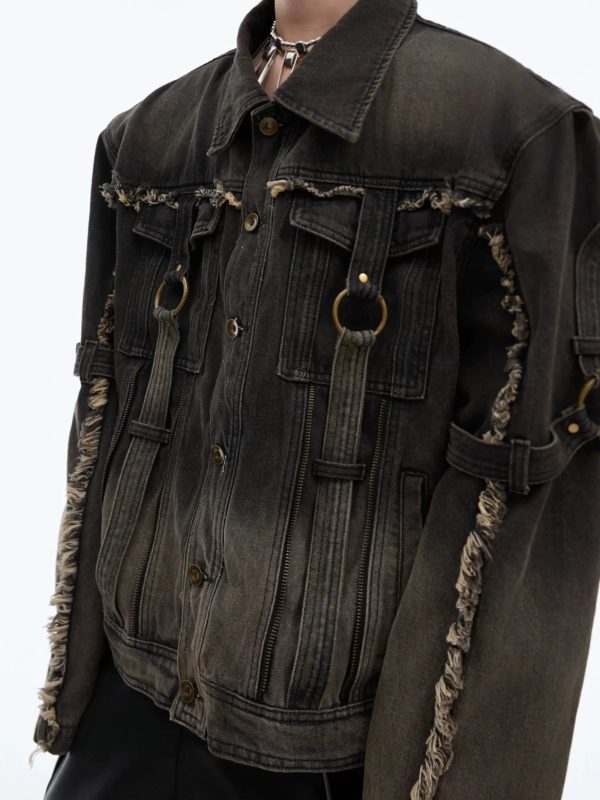 Raw Edge Gradient Washed Denim Jacket Sale - Image 2