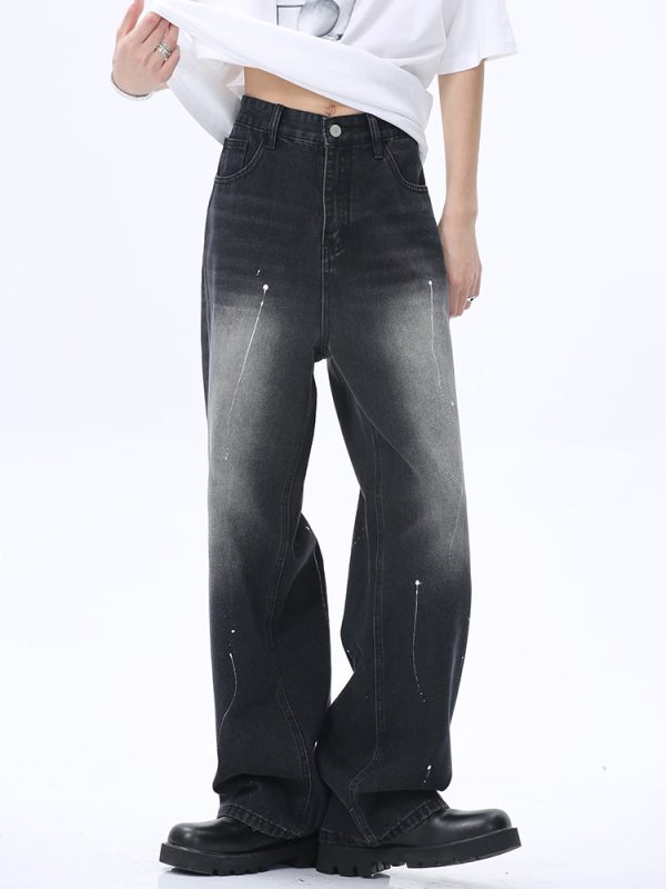 Washed Ink-Splashed Loose Fit Pants For Discount
