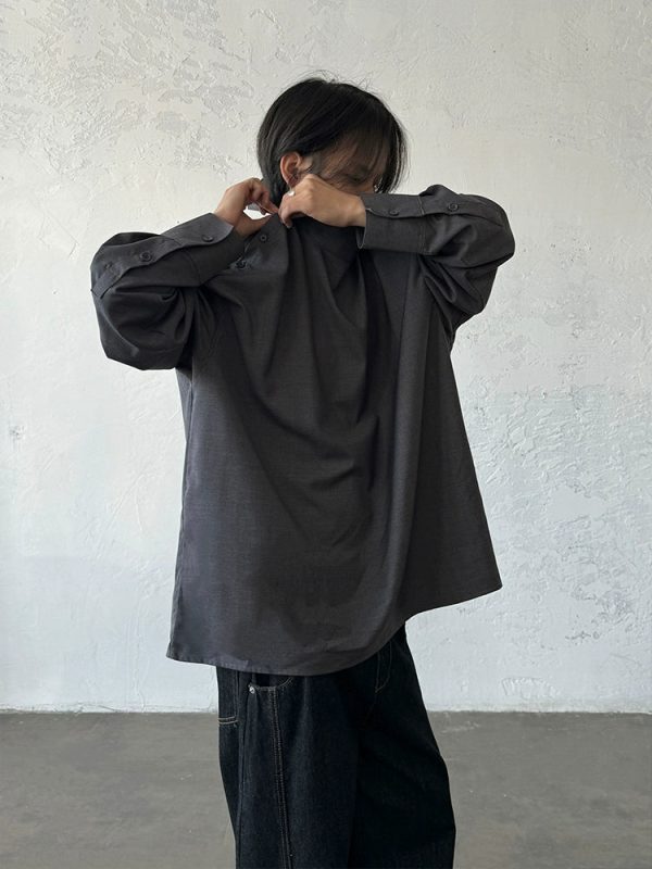 Shoulder Button High Collar Shirt For Discount - Image 3