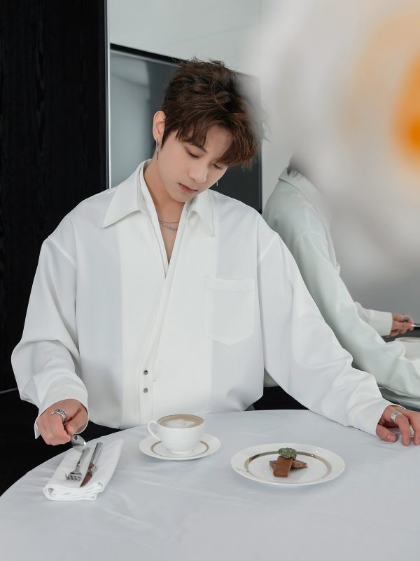 Slanted Placket Long-Sleeve Shirt on Sale - Image 5