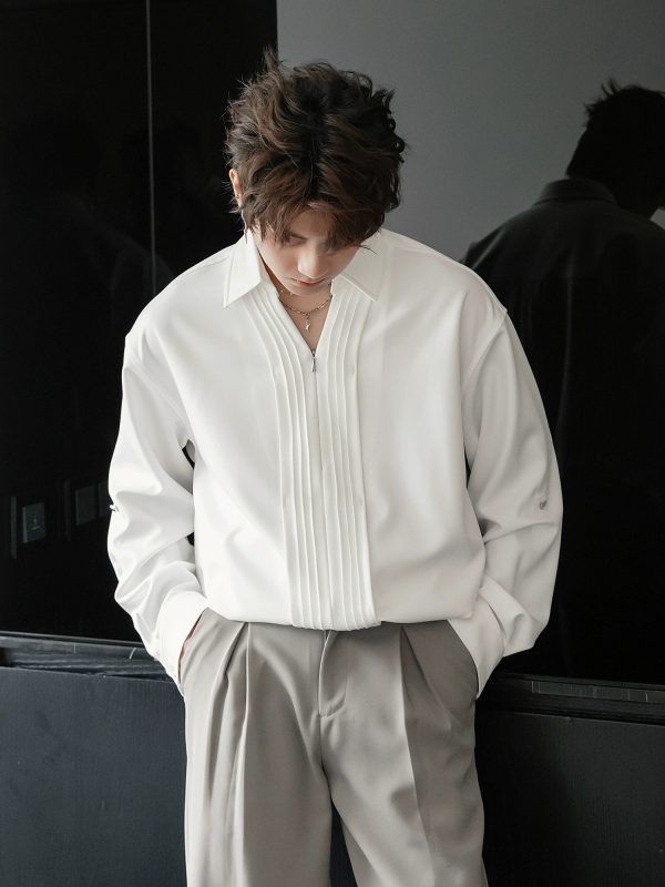 V-Neck Long-Sleeved Pleated Shirt Cheap