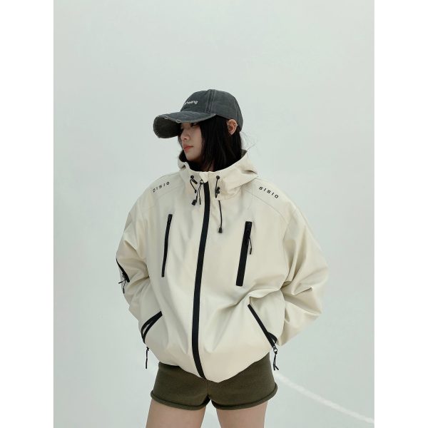Hooded Zipper Jacket with Pockets For Sale - Image 2