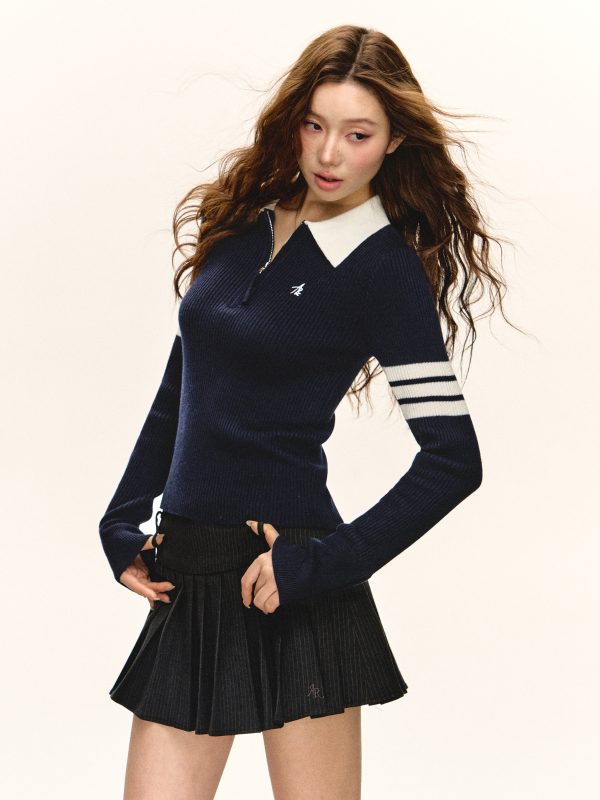 Retro Half-Zip Slim Knitted Sweater Fashion - Image 5