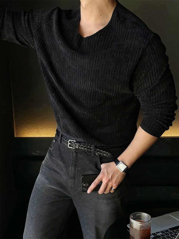 Knitted Pleated Round Neck Pullover Cheap - Image 3