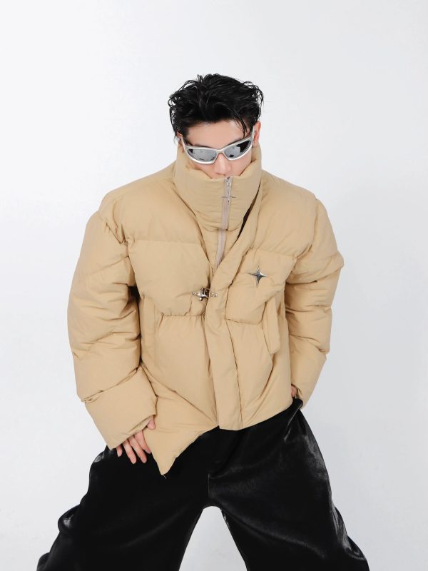 Metal Design Irregular Cotton Insulated Jacket on Sale