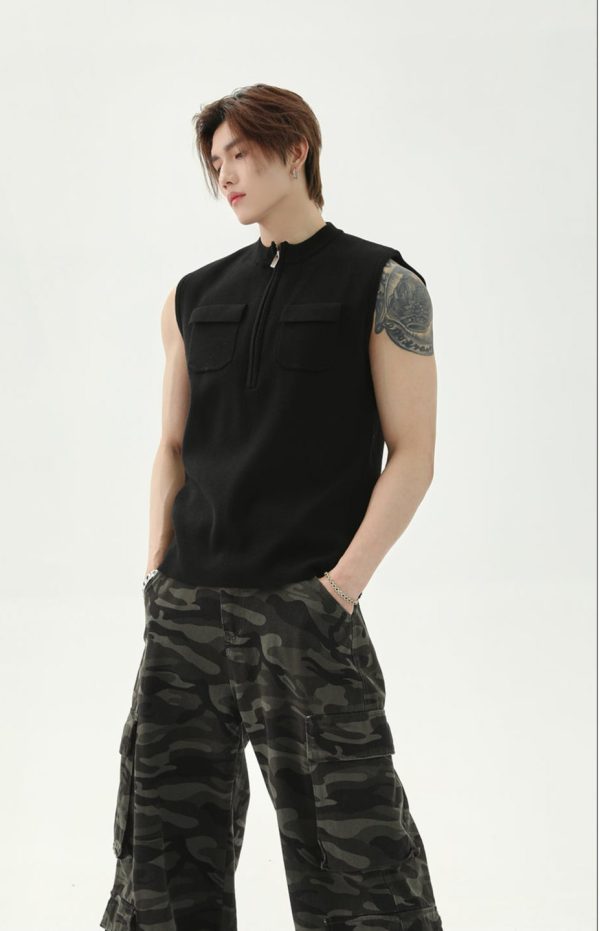 Casual Wear Sleeveless Half-Zip Vest Online Hot Sale - Image 5