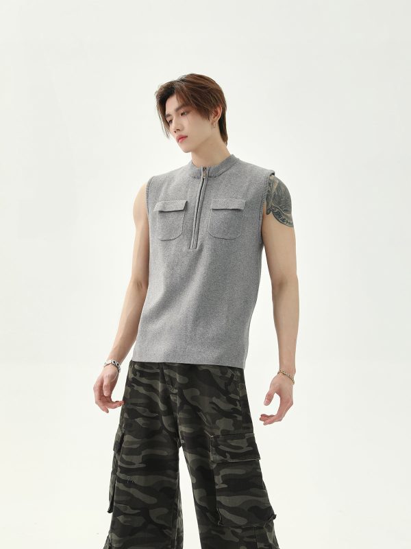 Casual Wear Sleeveless Half-Zip Vest Online Hot Sale - Image 2