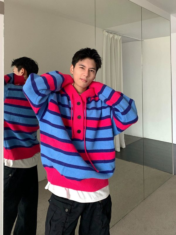 Hooded Striped Knit Pullover For Sale - Image 2