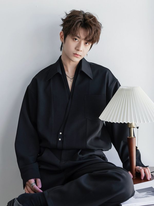 Slanted Placket Long-Sleeve Shirt on Sale - Image 4