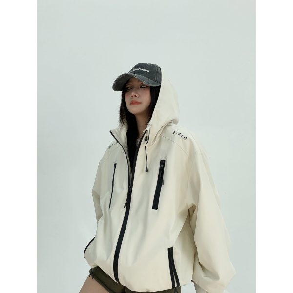 Hooded Zipper Jacket with Pockets For Sale - Image 5