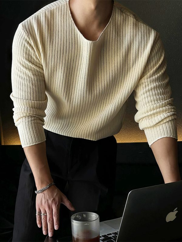 Knitted Pleated Round Neck Pullover Cheap - Image 2