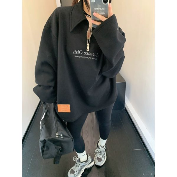 Loose Lapel Embroidered Velvet Sweatshirt Online - Image 2