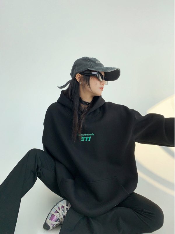 Minimalist Embroidered Velvet Hoodie Sale - Image 3
