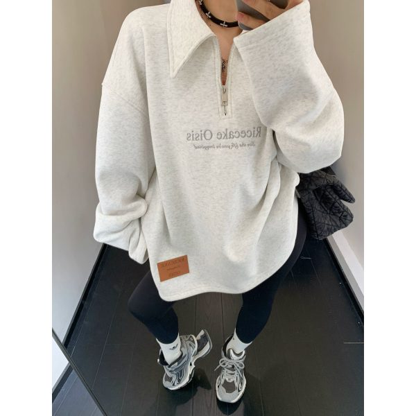 Loose Lapel Embroidered Velvet Sweatshirt Online - Image 3