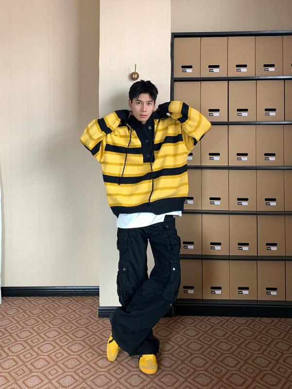 Hooded Striped Knit Pullover For Sale - Image 3