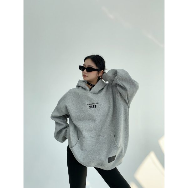 Minimalist Embroidered Velvet Hoodie Sale - Image 2