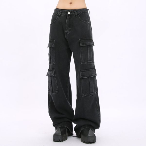 Multi-Pocket Loose Wide-Leg Jeans Fashion - Image 5