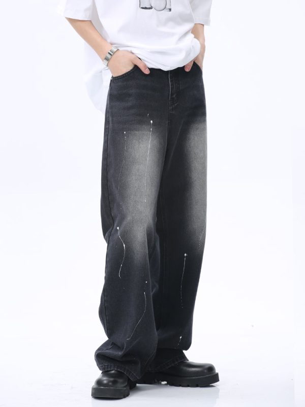 Washed Ink-Splashed Loose Fit Pants For Discount - Image 2