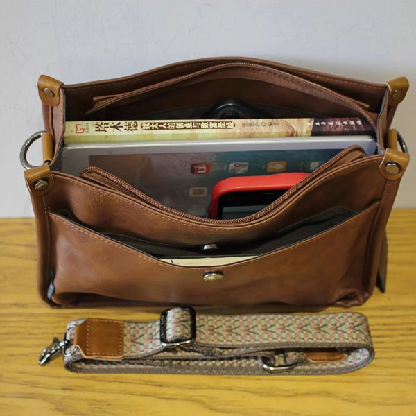 Multi-Pockets  Leather Messenger Bag on Sale - Image 3