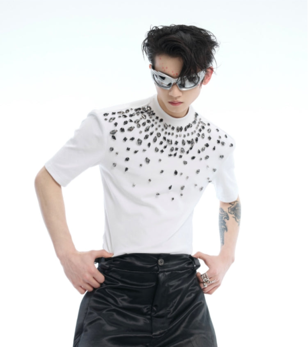 Diamond Design Short-Sleeve Stretch T-shirt Discount
