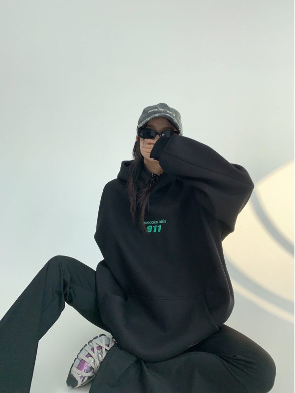Minimalist Embroidered Velvet Hoodie Sale - Image 5