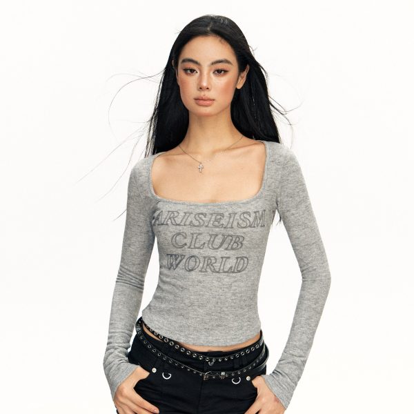 Retro Square Neck Long-Sleeve Top Supply