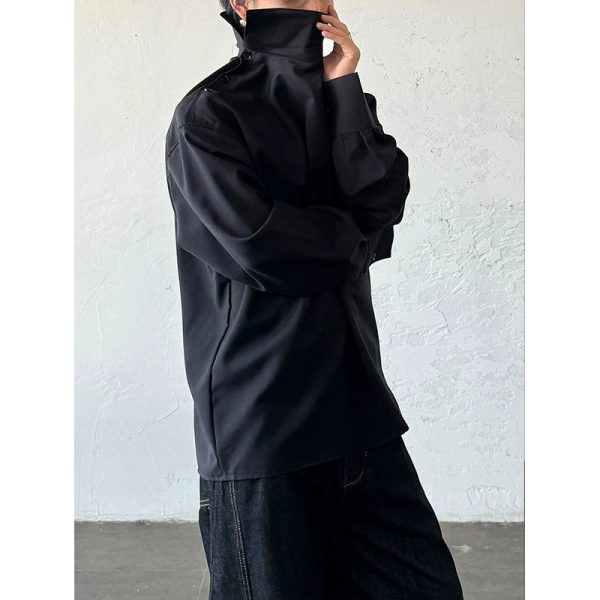 Shoulder Button High Collar Shirt For Discount - Image 4
