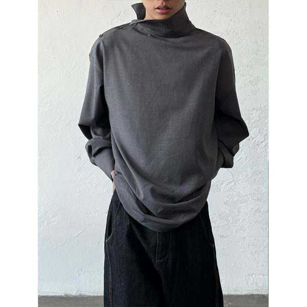 Shoulder Button High Collar Shirt For Discount