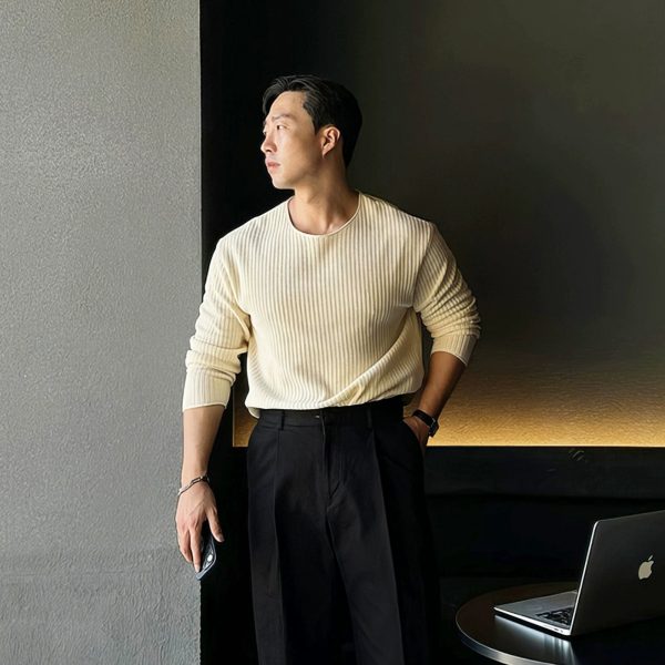 Knitted Pleated Round Neck Pullover Cheap - Image 4