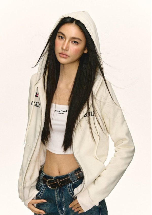 Retro Velvet Hooded Cardigan Sweatshirt Supply - Image 3