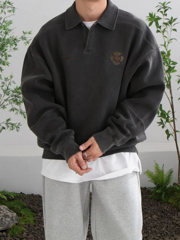 Dark Gray Polo Sweatshirt Online - Image 3