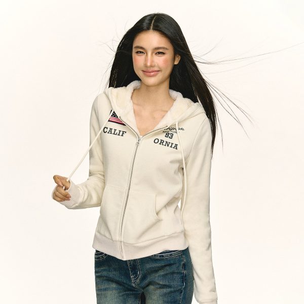 Retro Velvet Hooded Cardigan Sweatshirt Supply
