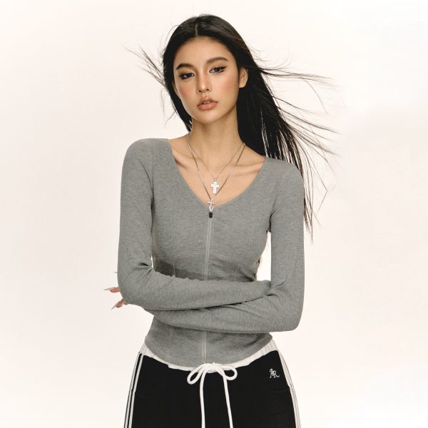 Retro Slim Fit Long-Sleeve Top Hot on Sale - Image 3