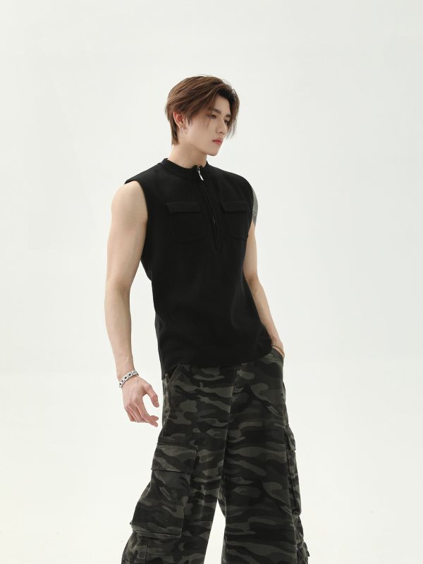 Casual Wear Sleeveless Half-Zip Vest Online Hot Sale