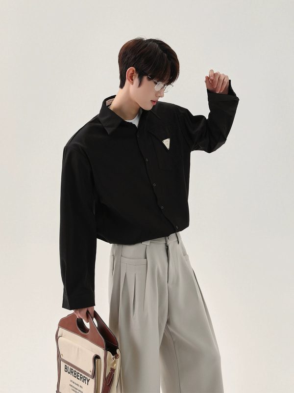 Loose Long-Sleeve Metal Accent Shirt Online Hot Sale - Image 5