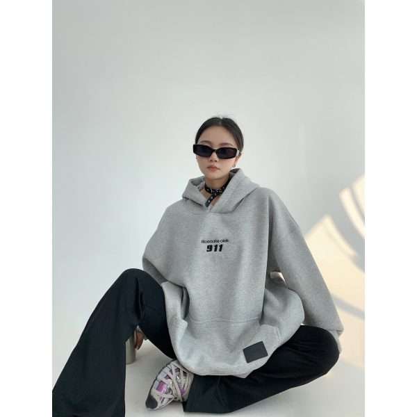 Minimalist Embroidered Velvet Hoodie Sale - Image 4