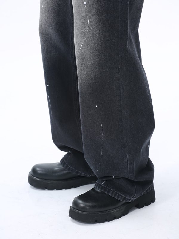 Washed Ink-Splashed Loose Fit Pants For Discount - Image 4