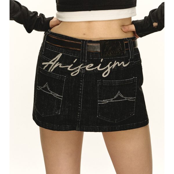 Retro Denim Mini Skirt For Sale