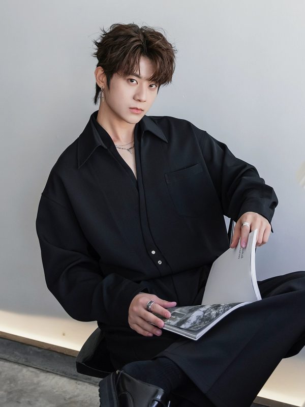 Slanted Placket Long-Sleeve Shirt on Sale - Image 3